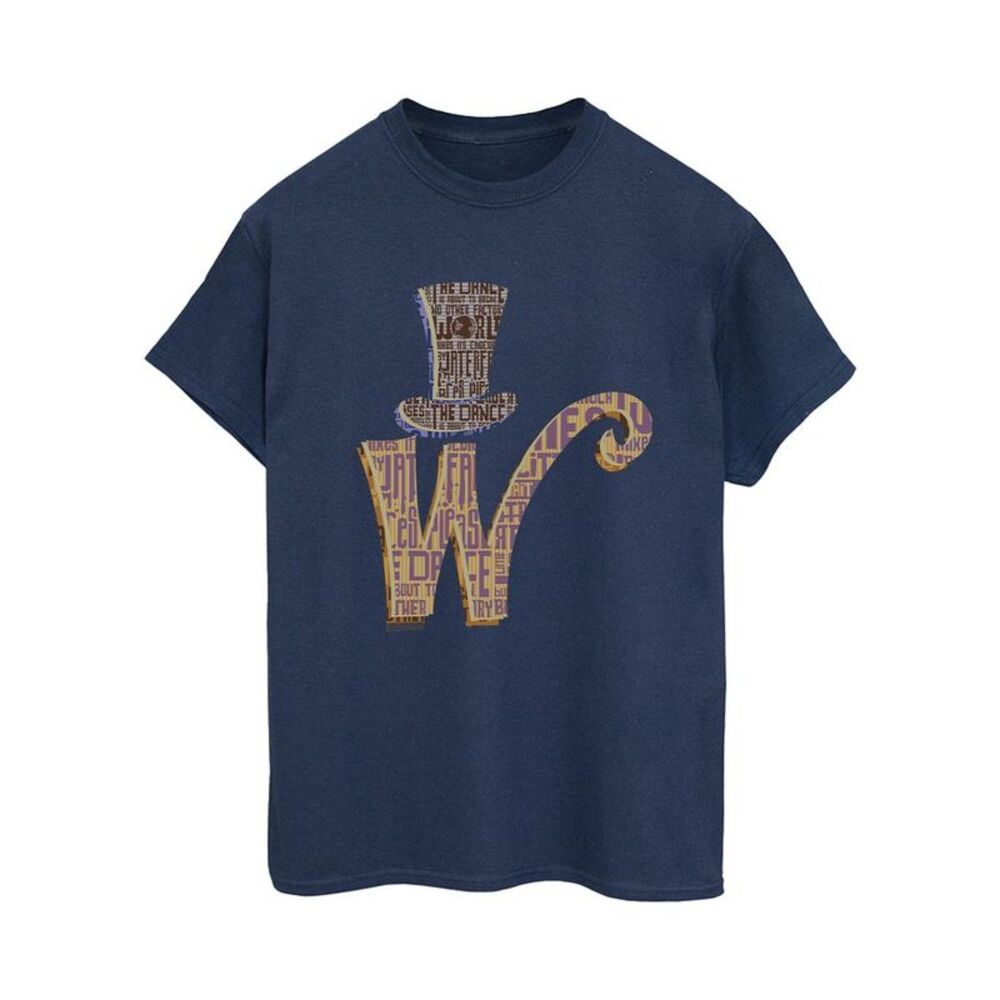 Willy Wonka Womens/Ladies W Logo Hat Cotton Boyfriend T-Shirt / Navy Blue